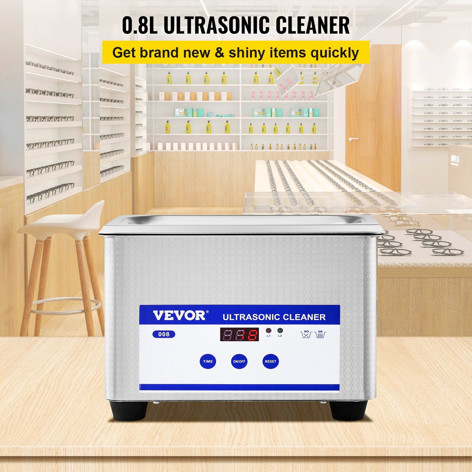 Jewellery Cleaners: VEVOR 0.8L Professional Ultrasonic Cleaner 304 Stainless Steel Digital Lab Ultrasonic Cleaner with Timer for Jewelry Watch Glasses Circuit Board Dentures Small Parts Dental Instrument (0.8L)