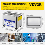 Jewellery Cleaners: VEVOR 0.8L Professional Ultrasonic Cleaner 304 Stainless Steel Digital Lab Ultrasonic Cleaner with Timer for Jewelry Watch Glasses Circuit Board Dentures Small Parts Dental Instrument (0.8L)