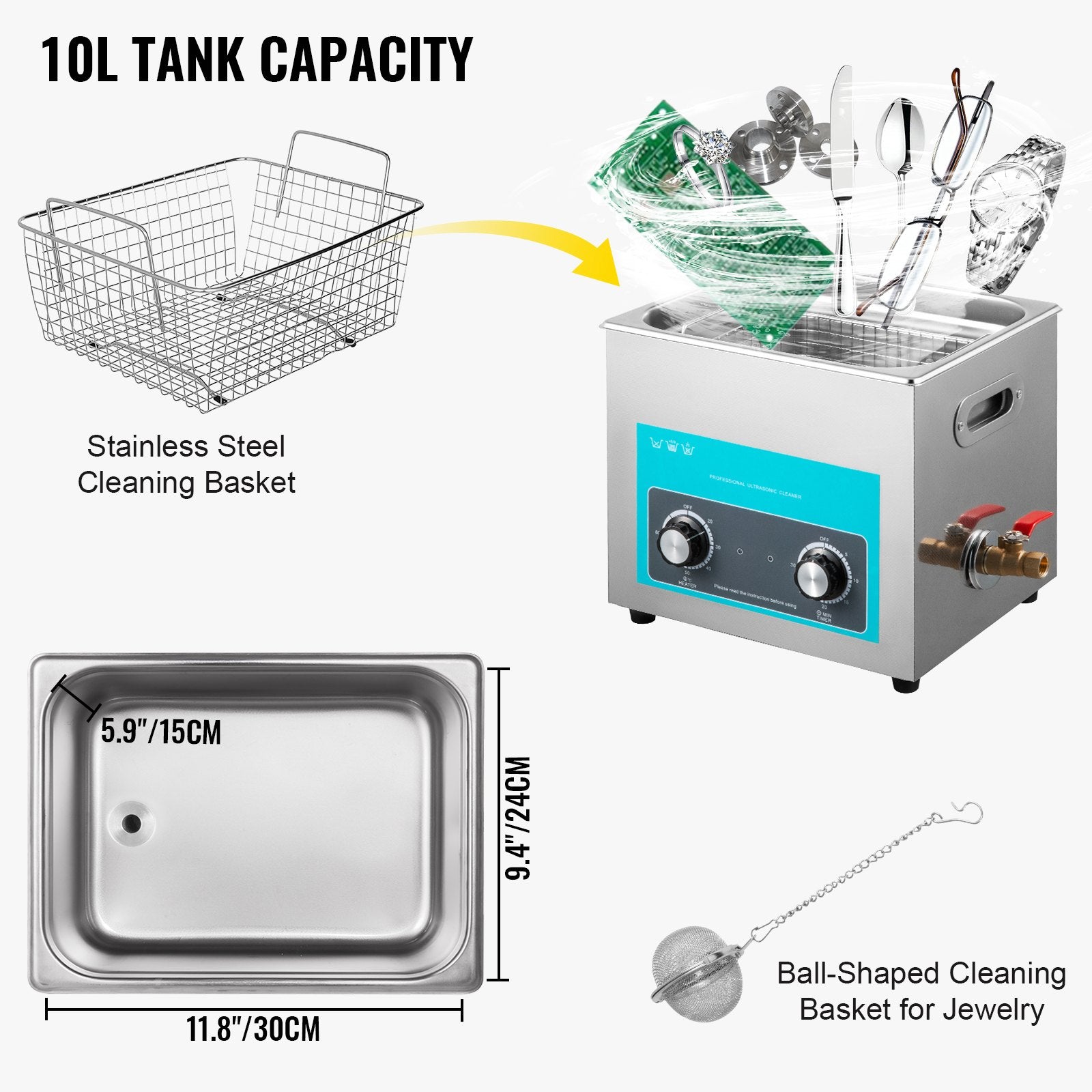 Audio Accessories: Vevor Ultrasonic Jewelry Cleaner with Heater Timer for Cleaning Eyeglass Rings Dentures Music Instruments