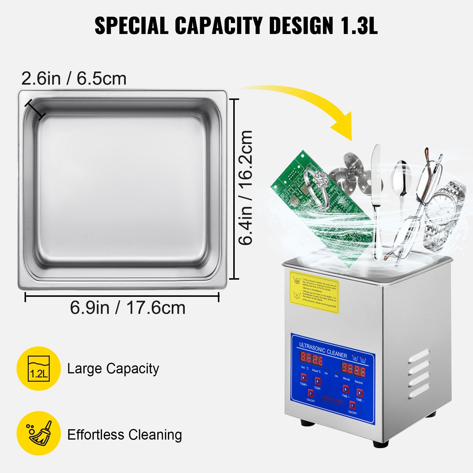 Jewellery Cleaners: Vevor Ultrasonic Cleaner 1.3 L Ultrasonic Parts Cleaner with Heater Timer,