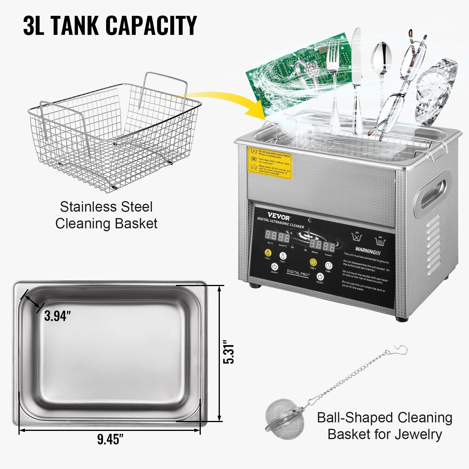 Digital Ultrasonic Cleaner 3L Ultrasonic Cleaning Machine 220V 50kHz Sonic Cleaner Machine 304 Stainless Steel Ultrasonic Cleaner Machine with Heater and Timer for Cleaning Jewelry Glasses Watch