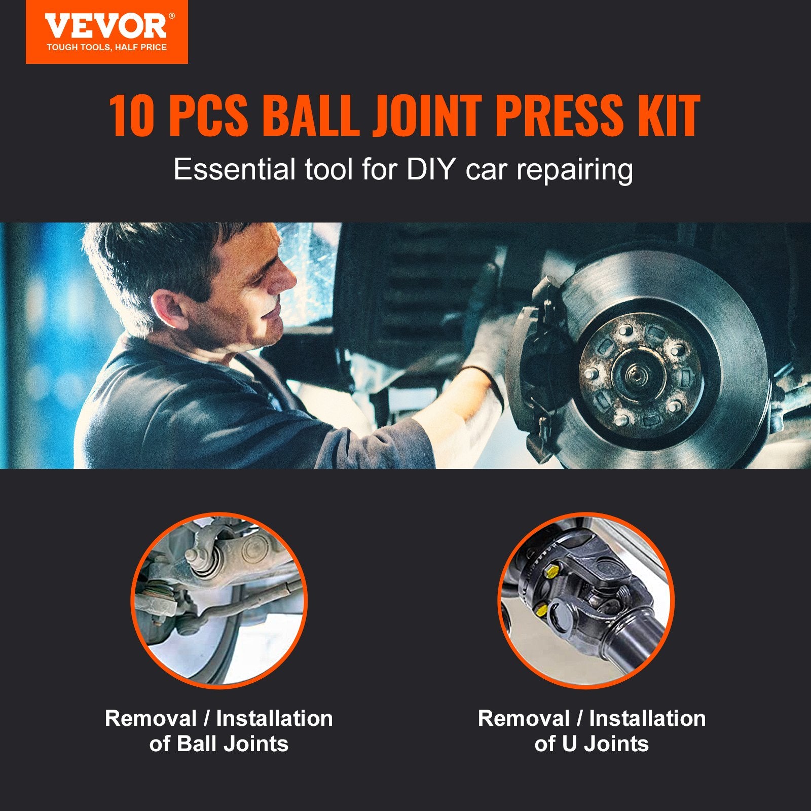 Basketball & Basketball Accessories: VEVOR Ball Joint Press Kit, 10 pcsTool Kit, C-press Ball joint Remove and Install Tools, for Most 2WD and 4WD Cars, Heavy Duty Ball Joint Repair Kit for Automotive Repairing