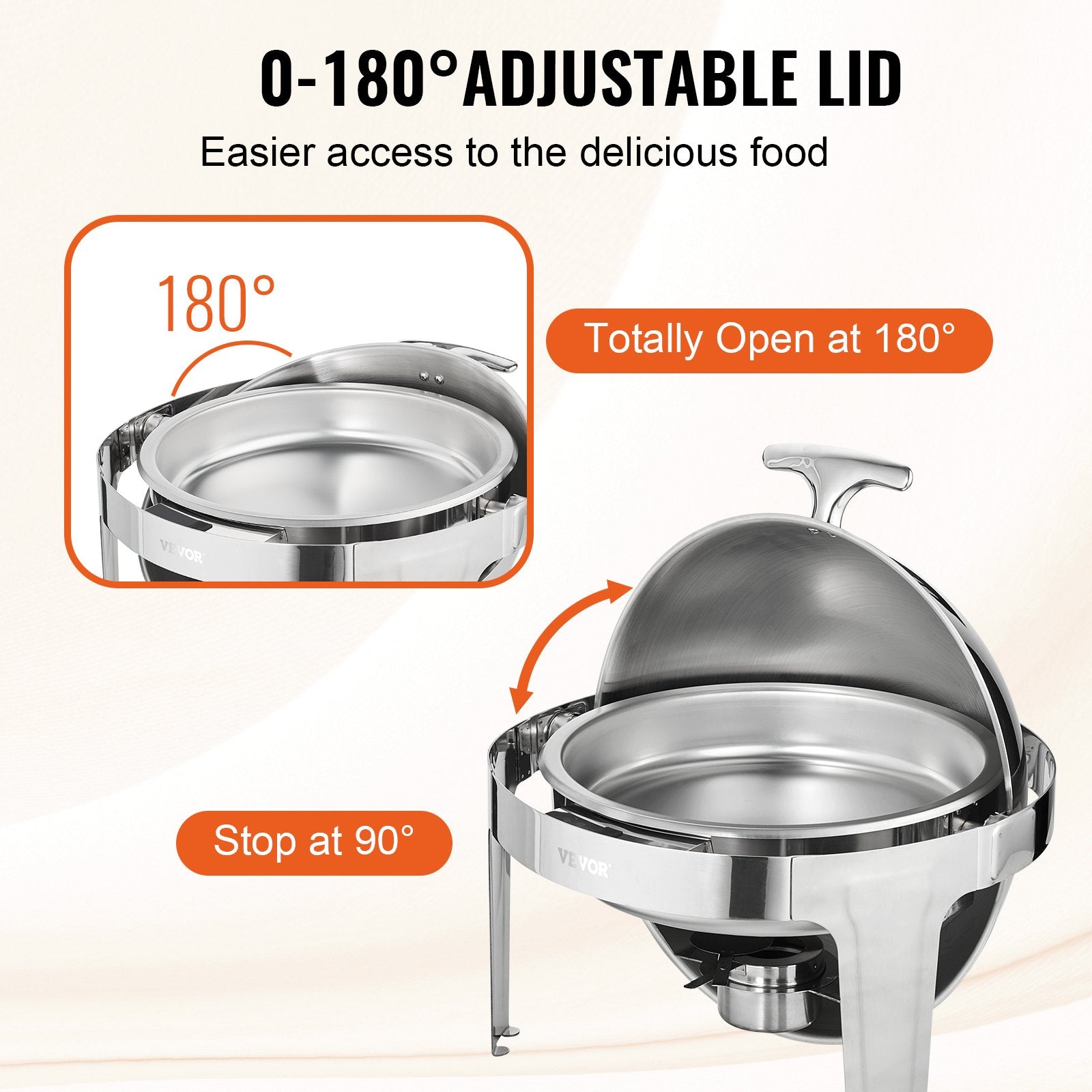 Food Storage: VEVOR Roll Top Chafing Dish Buffet Set, 5.5L 2 Pack, Stainless Steel Chafer with 2 Full Size Pans, Round Catering Warmer Server with Lid Water Pan Stand Fuel Holder, for at Least 5 People Each