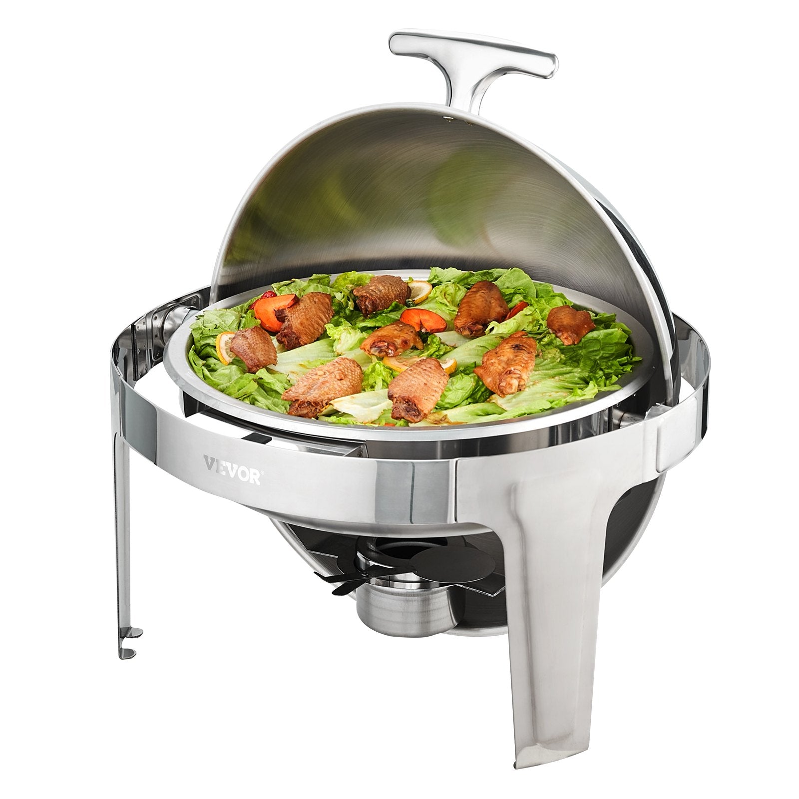 Food Storage: VEVOR Roll Top Chafing Dish Buffet Set, 5.5L 2 Pack, Stainless Steel Chafer with 2 Full Size Pans, Round Catering Warmer Server with Lid Water Pan Stand Fuel Holder, for at Least 5 People Each