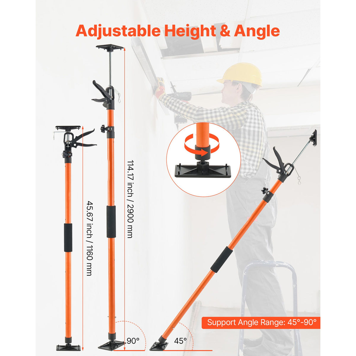 Cabinet Jack Support Pole, 2-Pack, 116-290 cm Steel Telescopic Quick Support Rod, Adjustable 3rd Hand System up to 70 kg Capacity for Installing Cabinets, Lifting Drywall, Cargo Bars