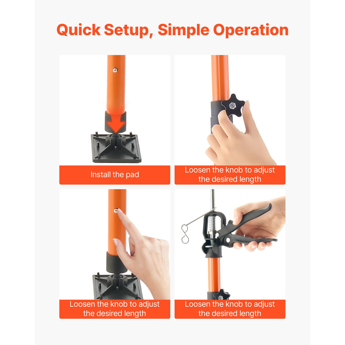 Cabinet Jack Support Pole, 2-Pack, 116-290 cm Steel Telescopic Quick Support Rod, Adjustable 3rd Hand System up to 70 kg Capacity for Installing Cabinets, Lifting Drywall, Cargo Bars