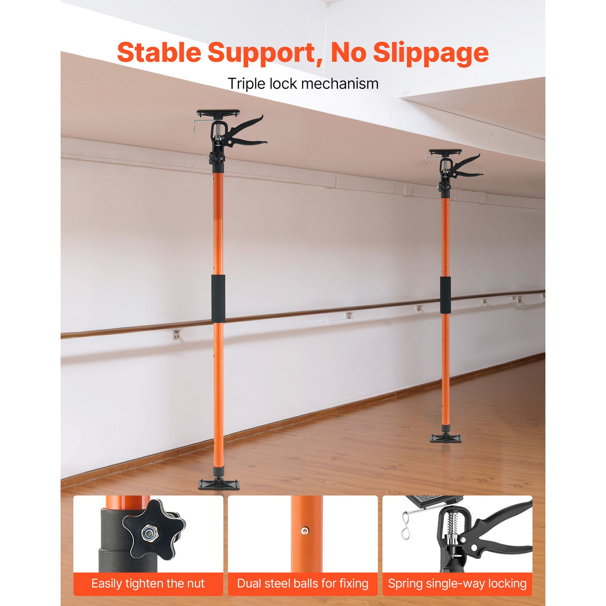 Cabinet Jack Support Pole, 2-Pack, 116-290 cm Steel Telescopic Quick Support Rod, Adjustable 3rd Hand System up to 70 kg Capacity for Installing Cabinets, Lifting Drywall, Cargo Bars