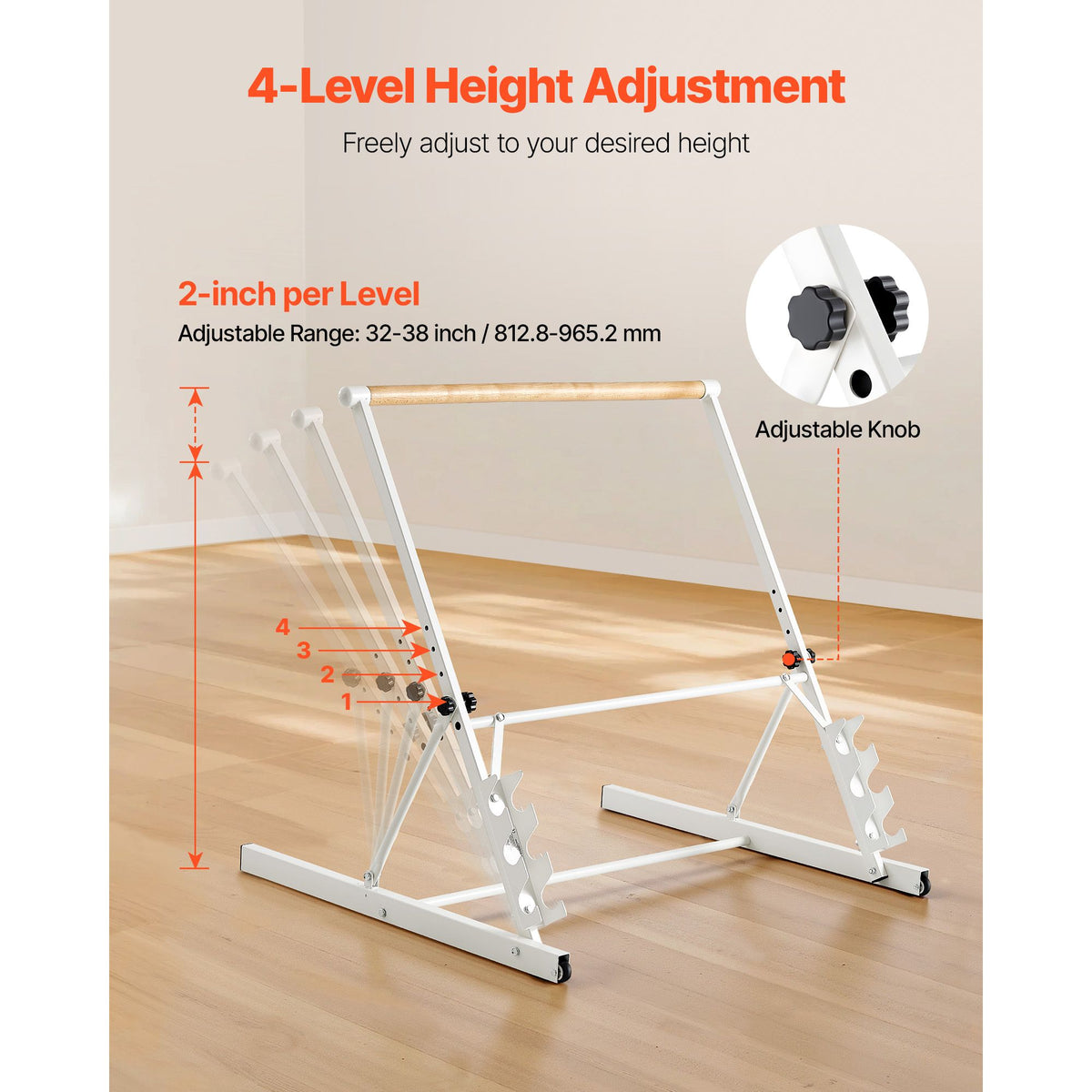 Ballet Barre, Freestanding Portable Barre Bar, Home Fitness Exercise Equipment for Abs, Arms, Strength, and Cardio, Easy to Store Foldable Stretching Dance Bars, 4 Level Height Adjustable