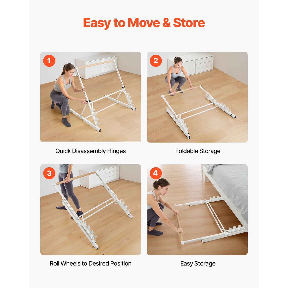 Ballet Barre, Freestanding Portable Barre Bar, Home Fitness Exercise Equipment for Abs, Arms, Strength, and Cardio, Easy to Store Foldable Stretching Dance Bars, 4 Level Height Adjustable