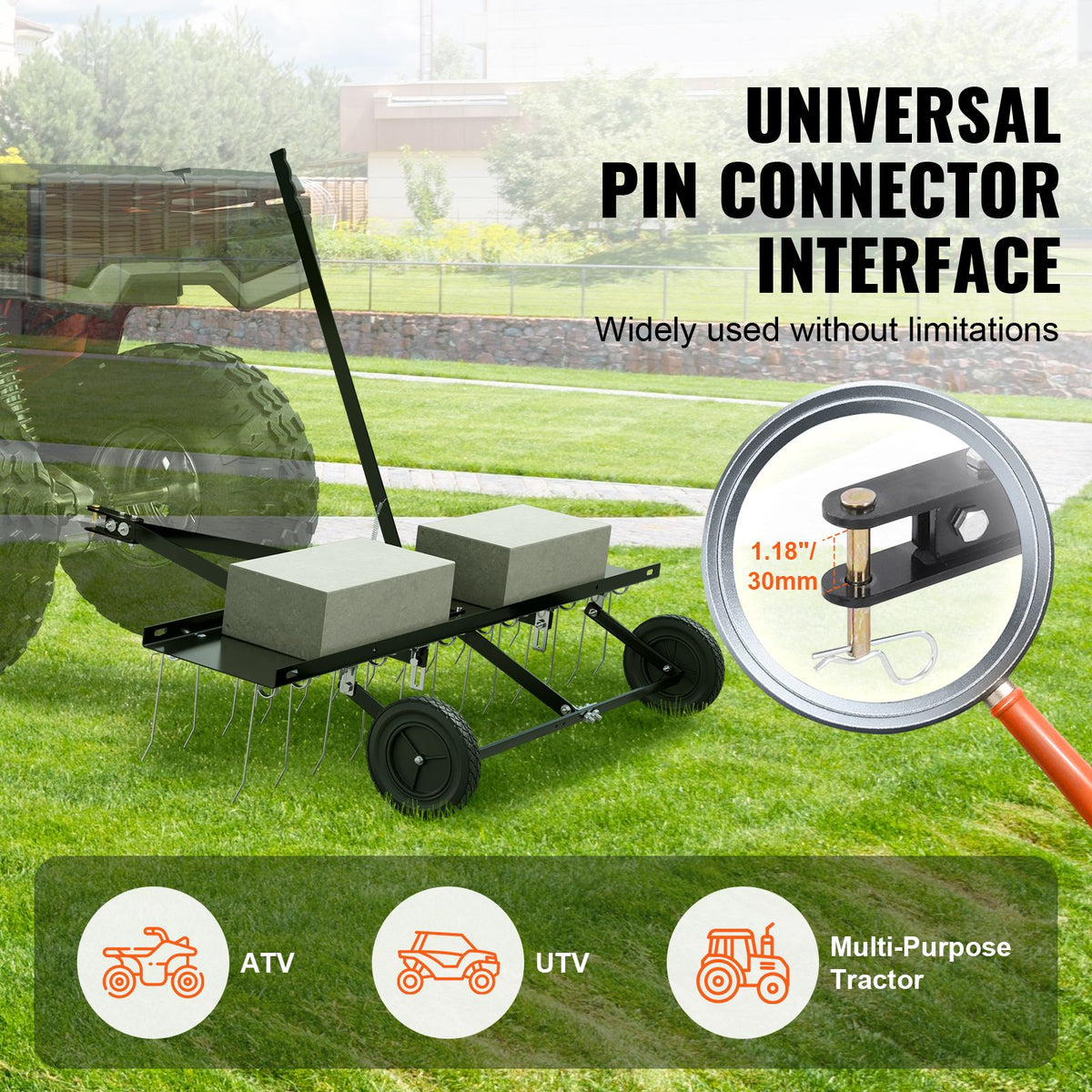 Tow Behind Dethatcher, 1219mm Tow Dethatcher with 24 Spring Steel Tines, Lawn Dethatcher Rake for ATV or Mower, Tow Behind Lawn Rake with Lift Handle for Garden Farm Grass