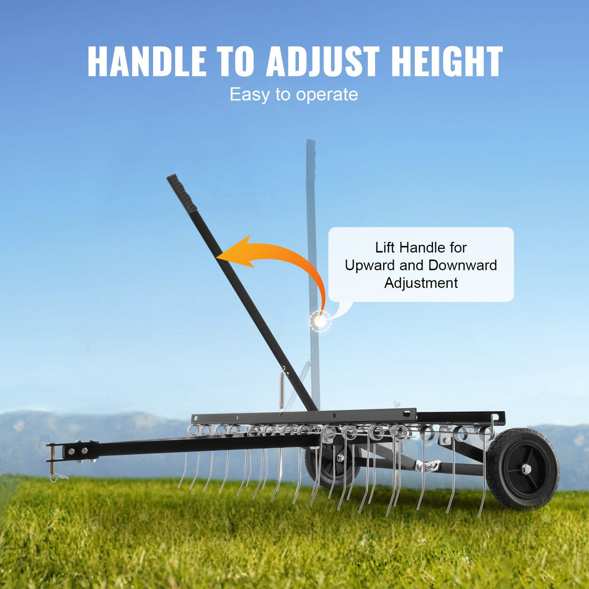 Tow Behind Dethatcher, 1219mm Tow Dethatcher with 24 Spring Steel Tines, Lawn Dethatcher Rake for ATV or Mower, Tow Behind Lawn Rake with Lift Handle for Garden Farm Grass