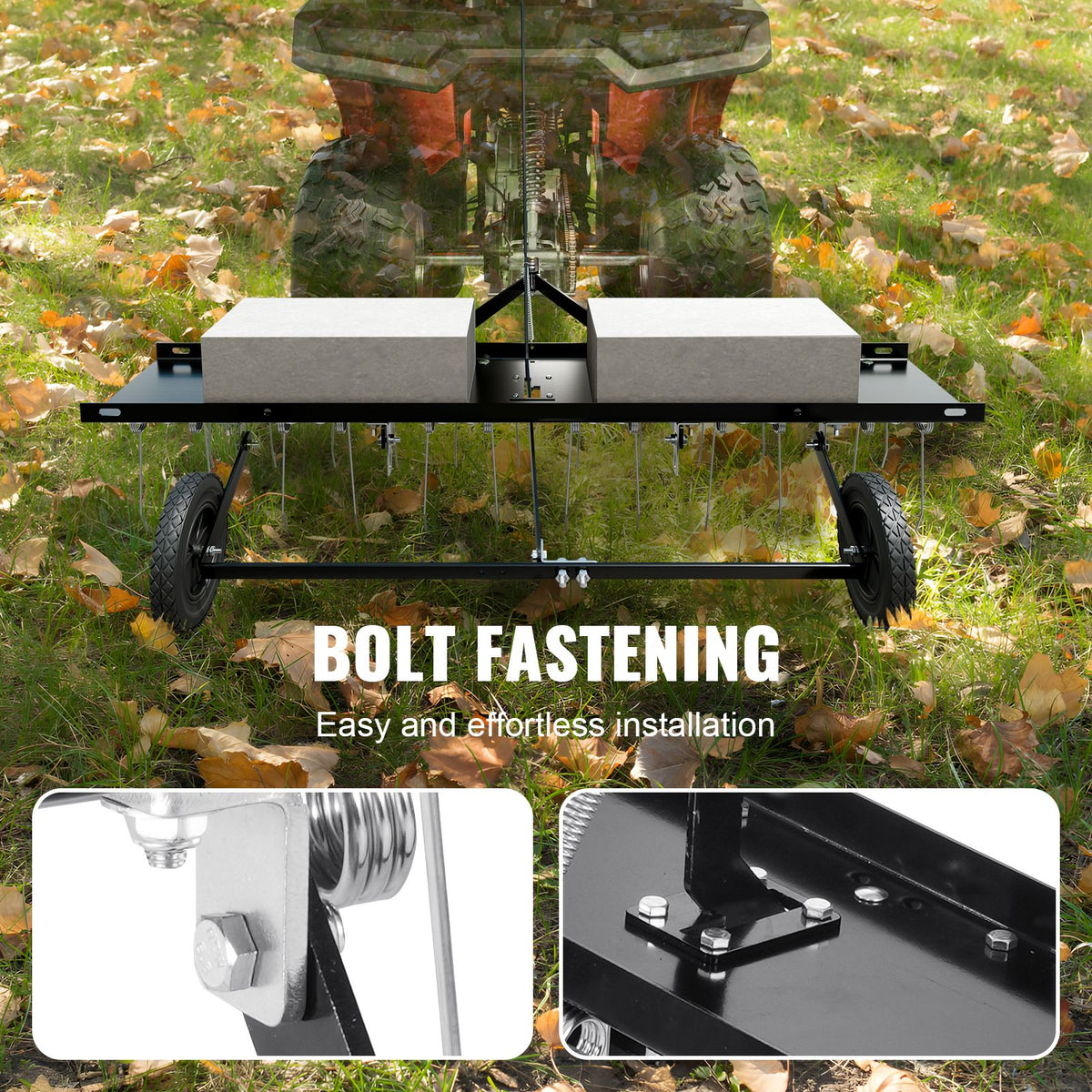 Tow Behind Dethatcher, 1219mm Tow Dethatcher with 24 Spring Steel Tines, Lawn Dethatcher Rake for ATV or Mower, Tow Behind Lawn Rake with Lift Handle for Garden Farm Grass