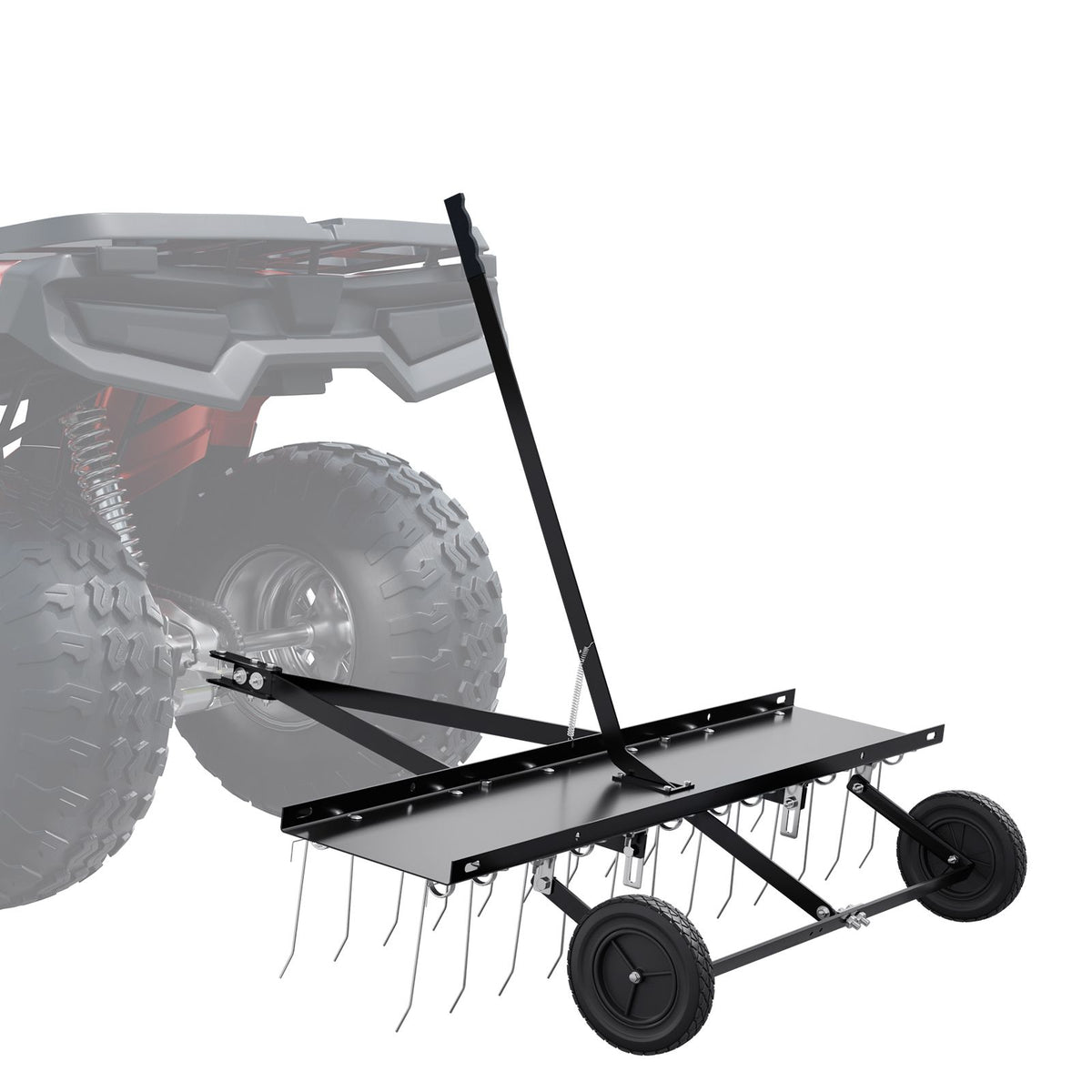 Tow Behind Dethatcher, 1219mm Tow Dethatcher with 24 Spring Steel Tines, Lawn Dethatcher Rake for ATV or Mower, Tow Behind Lawn Rake with Lift Handle for Garden Farm Grass