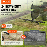Spreaders & Wheelbarrows: VEVOR Tow Behind Dethatcher, 1.5m Tow Dethatcher with 24 Steel Tines, Lawn Dethatcher Rake for ATV or Mower, Tow Behind Lawn Rake with Lift Handle for Leaves, Pine Needles, and Grass