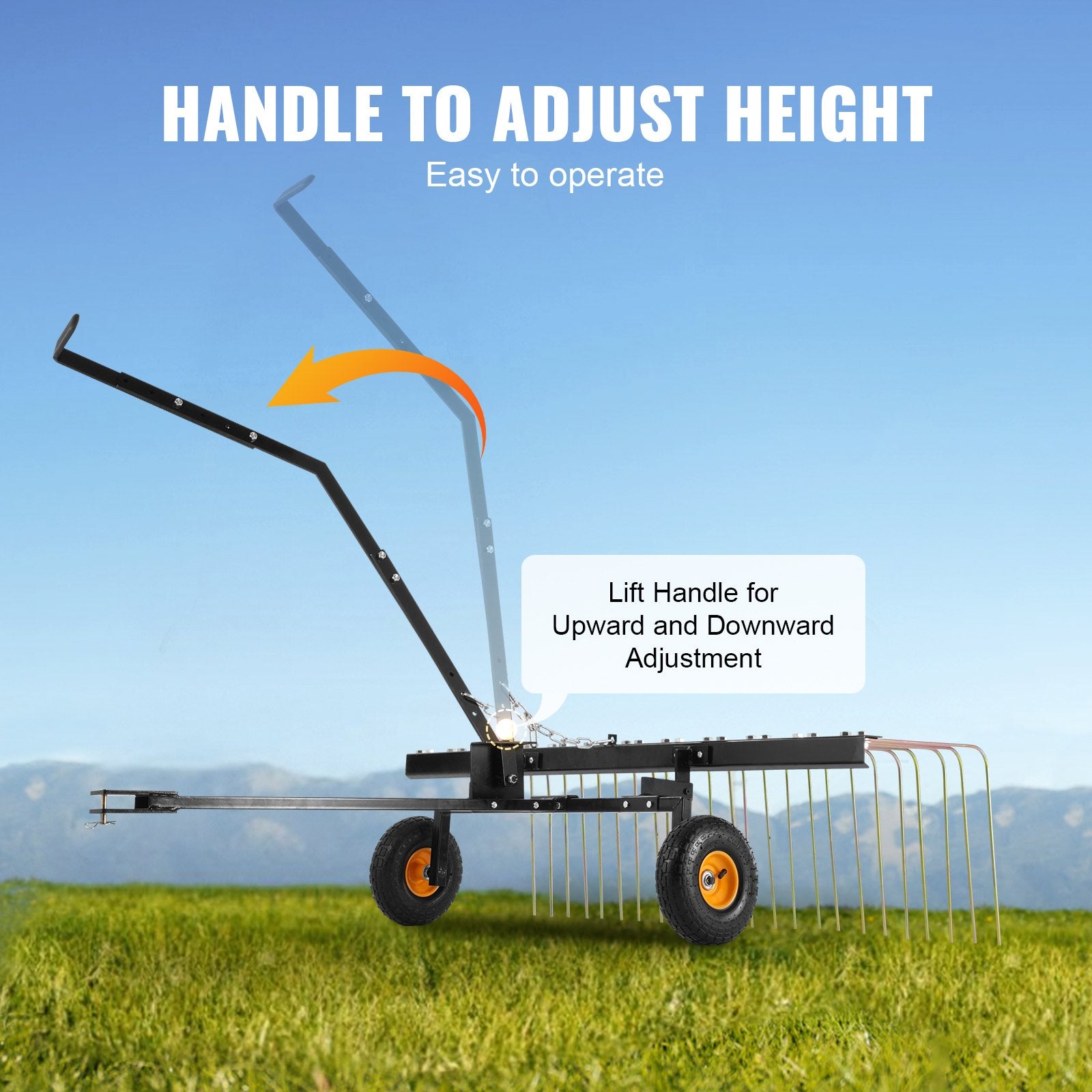 Spreaders & Wheelbarrows: VEVOR Tow Behind Dethatcher, 1.5m Tow Dethatcher with 24 Steel Tines, Lawn Dethatcher Rake for ATV or Mower, Tow Behind Lawn Rake with Lift Handle for Leaves, Pine Needles, and Grass