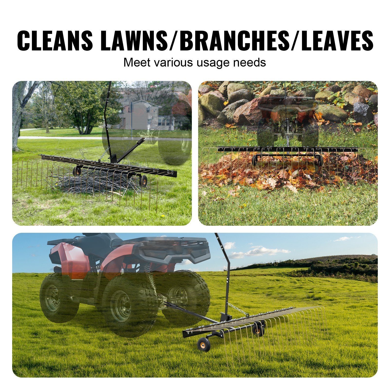 Spreaders & Wheelbarrows: VEVOR Tow Behind Dethatcher, 1.5m Tow Dethatcher with 24 Steel Tines, Lawn Dethatcher Rake for ATV or Mower, Tow Behind Lawn Rake with Lift Handle for Leaves, Pine Needles, and Grass
