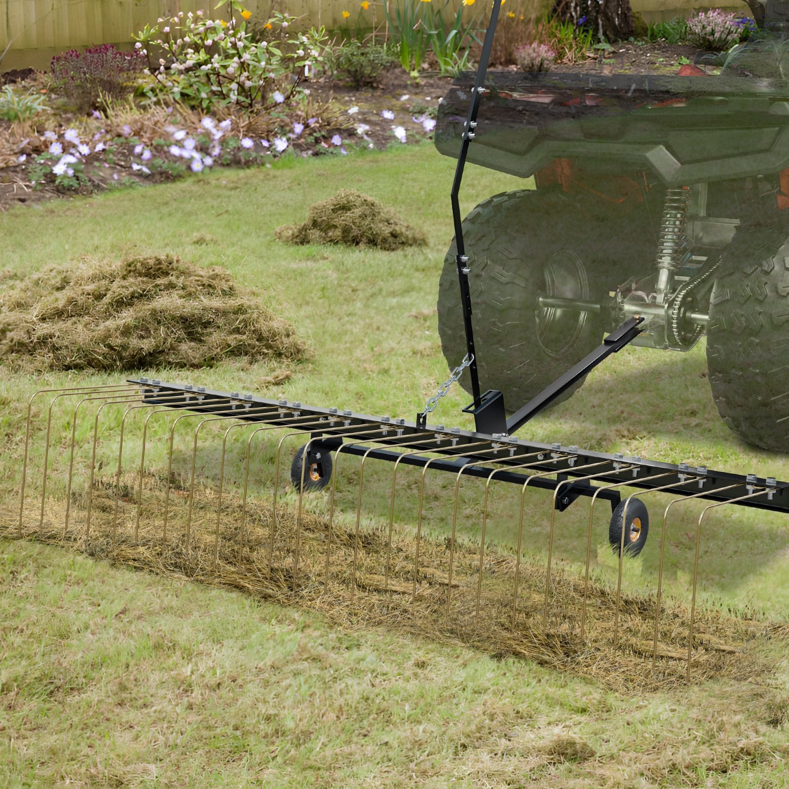 Spreaders & Wheelbarrows: VEVOR Tow Behind Dethatcher, 1.5m Tow Dethatcher with 24 Steel Tines, Lawn Dethatcher Rake for ATV or Mower, Tow Behind Lawn Rake with Lift Handle for Leaves, Pine Needles, and Grass