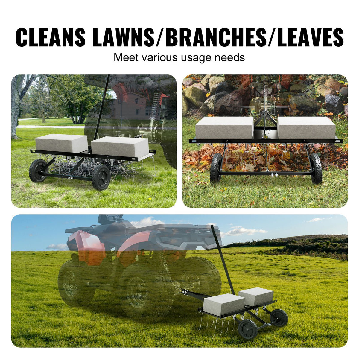 Tow Behind Dethatcher, 1015mm Tow Dethatcher with 20 Spring Steel Tines, Lawn Dethatcher Rake for ATV or Mower, Tow Behind Lawn Rake with Lift Handle for Garden Farm Grass