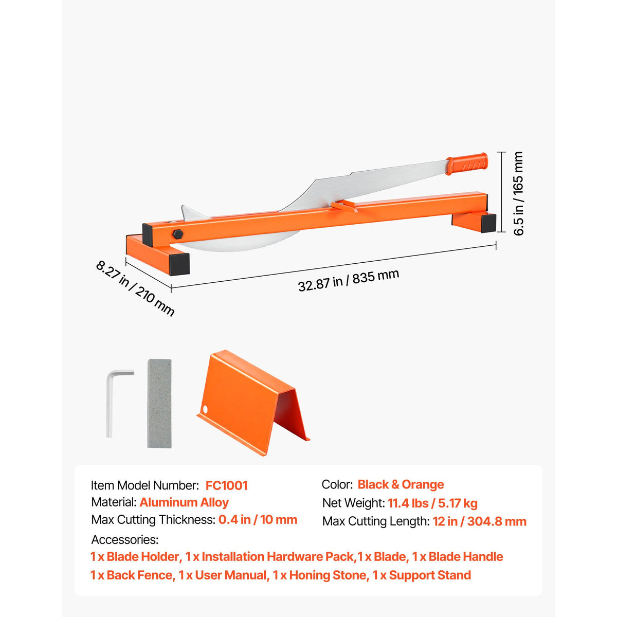 304.8mm Vinyl Floor Cutter, 10mm Thick Laminate Flooring Cutter with Cutting Angle Guide, Rubber Handle, Honing Stone, D2 Steel Blade for Cutting Laminate, Vinyl, Home Renovation