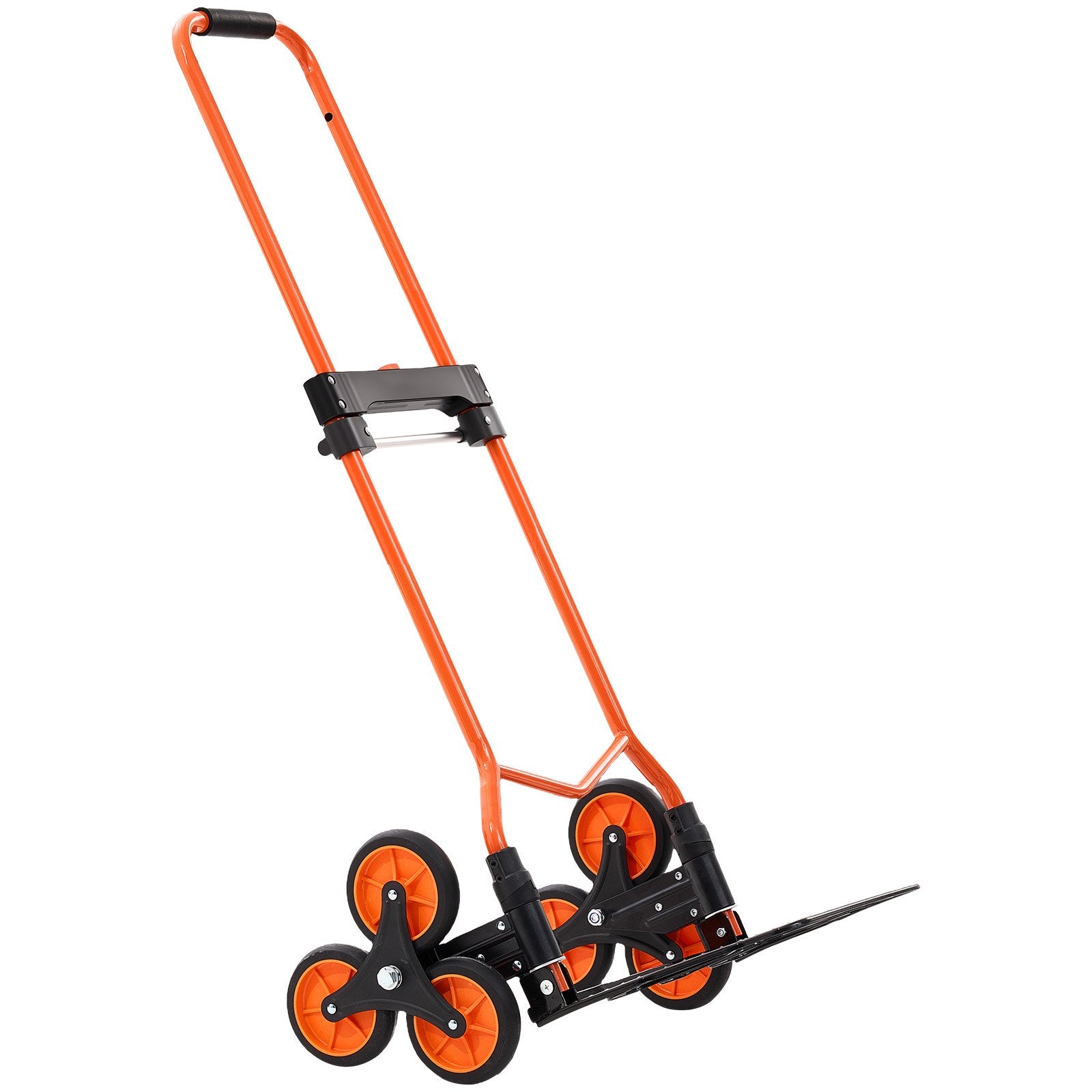 Stair Climbing Cart, 54 kg Stair-Climbing Capacity, Portable Folding Trolley Cart with Telescoping Handle, 6 Wheels and 2 Bungee Cords, Stair Climber Dolly for Home, Groceries, Warehouse