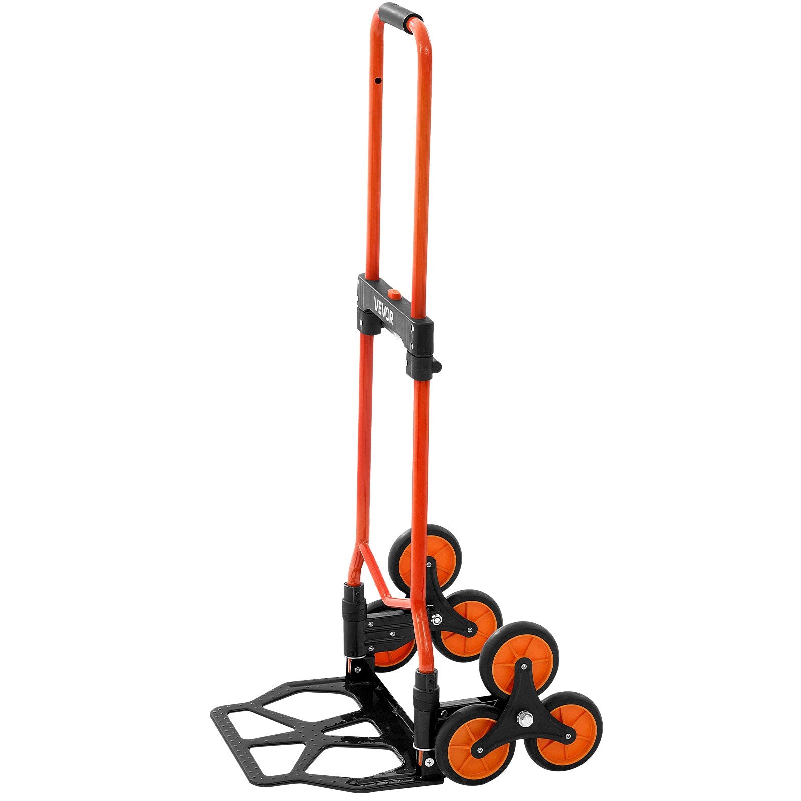 Stair Climbing Cart, 54 kg Stair-Climbing Capacity, Portable Folding Trolley Cart with Telescoping Handle, 6 Wheels and 2 Bungee Cords, Stair Climber Dolly for Home, Groceries, Warehouse