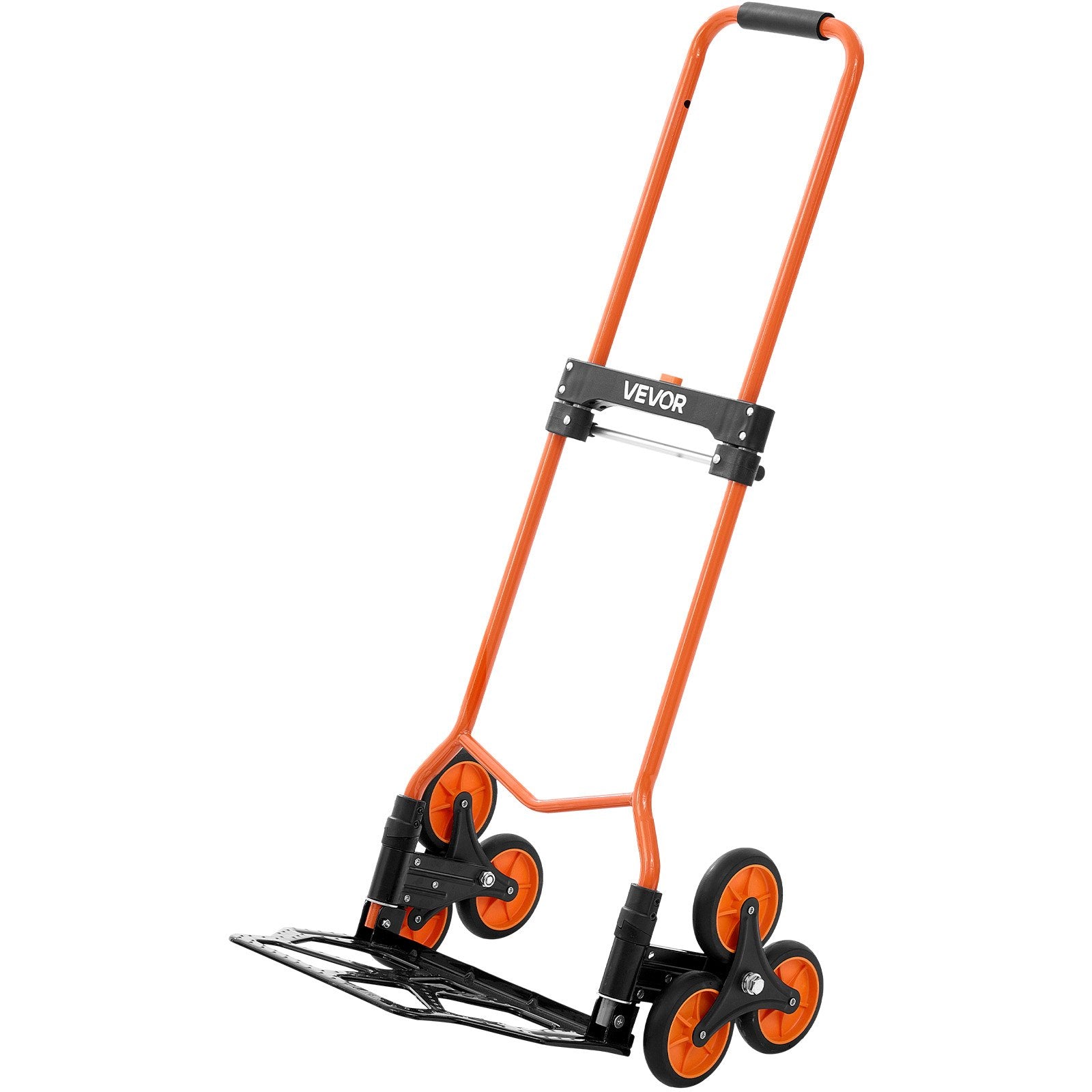 Stair Climbing Cart, 54 kg Stair-Climbing Capacity, Portable Folding Trolley Cart with Telescoping Handle, 6 Wheels and 2 Bungee Cords, Stair Climber Dolly for Home, Groceries, Warehouse