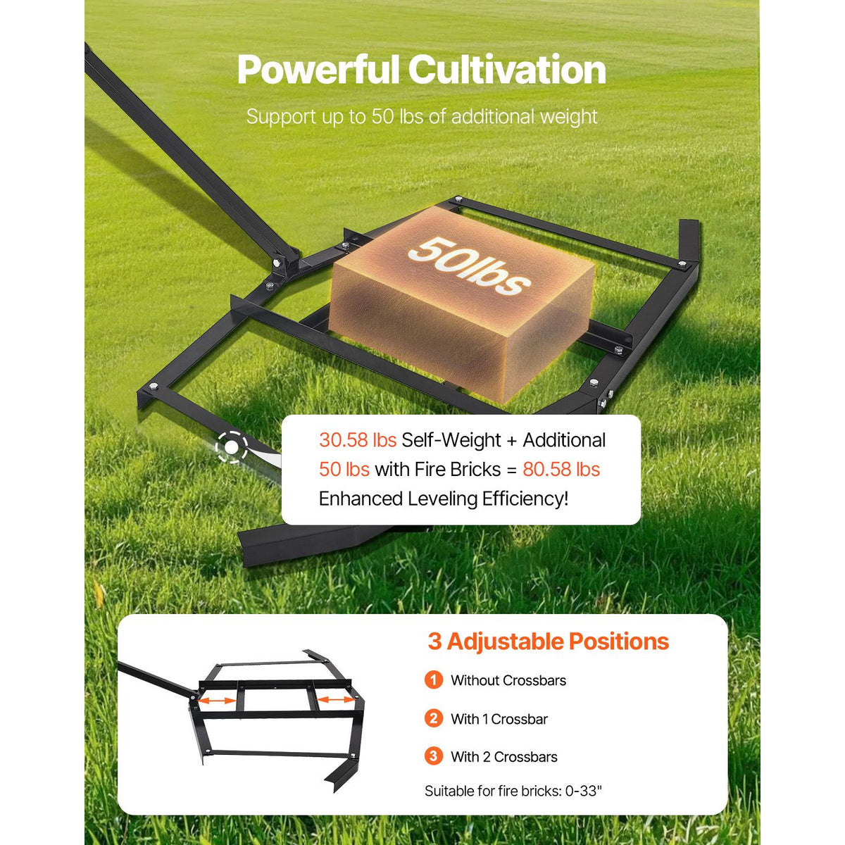 Drag Harrow, 66" Width Tow Behind Drag Harrow, Q235 Steel Driveway Grader with Adjustable Bars & Pin Hitch, Support up to 50 lbs, Tractor Driveway Harrow for ATVs, UTVs, Garden Lawn Tractors