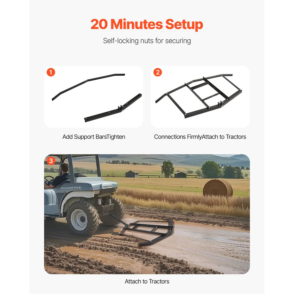 Drag Harrow, 66" Width Tow Behind Drag Harrow, Q235 Steel Driveway Grader with Adjustable Bars & Pin Hitch, Support up to 50 lbs, Tractor Driveway Harrow for ATVs, UTVs, Garden Lawn Tractors