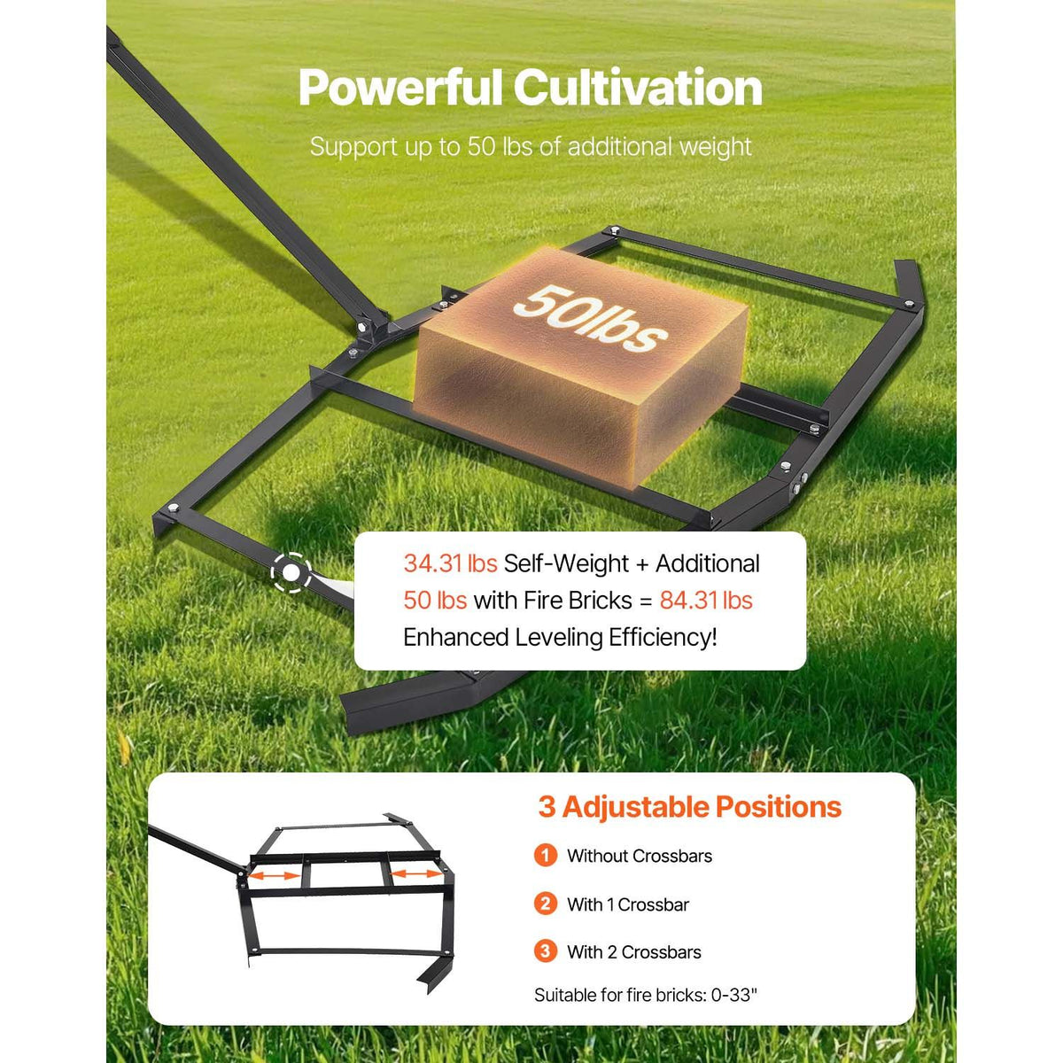 Drag Harrow, 74" Width Tow Behind Drag Harrow, Q235 Steel Driveway Grader with Adjustable Bars & Pin Hitch, Support up to 50 lbs, Tractor Driveway Harrow for ATVs, UTVs, Garden Lawn Tractors
