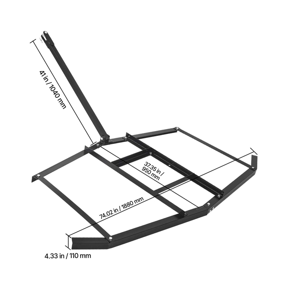 Drag Harrow, 74" Width Tow Behind Drag Harrow, Q235 Steel Driveway Grader with Adjustable Bars & Pin Hitch, Support up to 50 lbs, Tractor Driveway Harrow for ATVs, UTVs, Garden Lawn Tractors