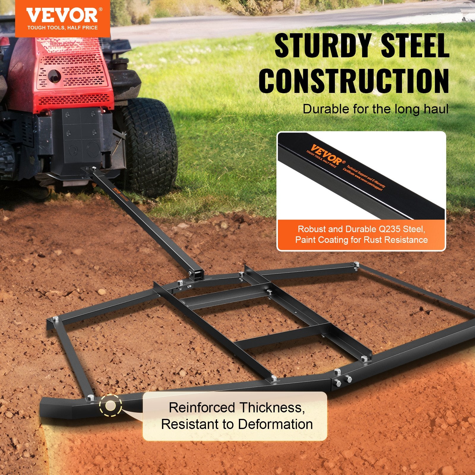 Lawn Rollers: VEVOR Driveway Drag, 76.57" Width Tow Behind Drag Harrow, Q235 Steel Driveway Grader with Adjustable Bars, Support up to 50 lbs, Driveway Tractor Harrow for ATVs, UTVs, Garden Lawn Tractors