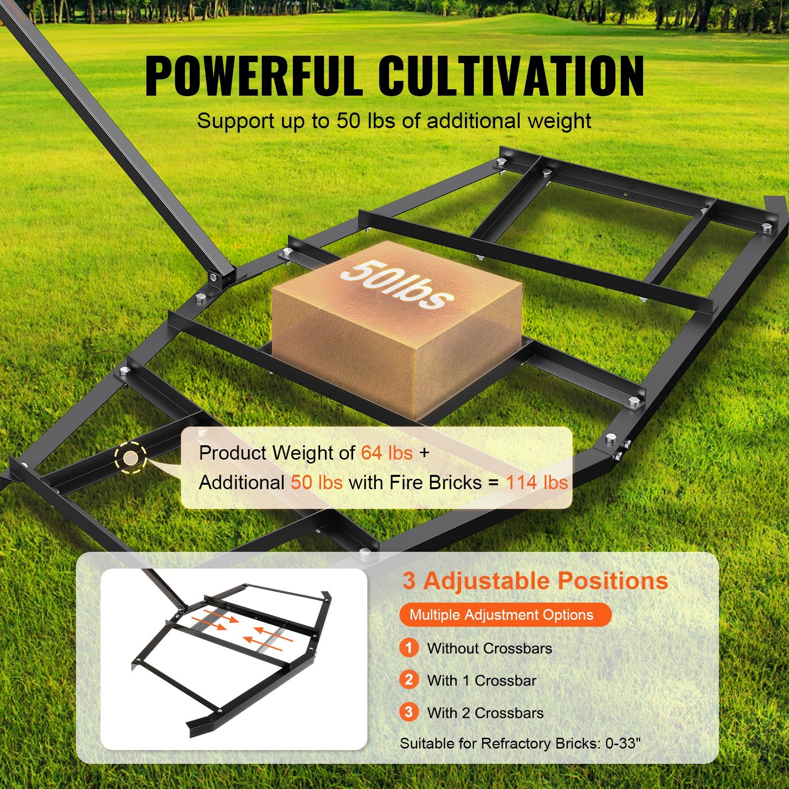 Lawn Rollers: VEVOR Driveway Drag, 84" Width Tow Behind Drag Harrow, Q235 Steel Driveway Grader with Adjustable Bars, Support up to 50 lbs, Driveway Tractor Harrow for ATVs, UTVs, Garden Lawn Tractors