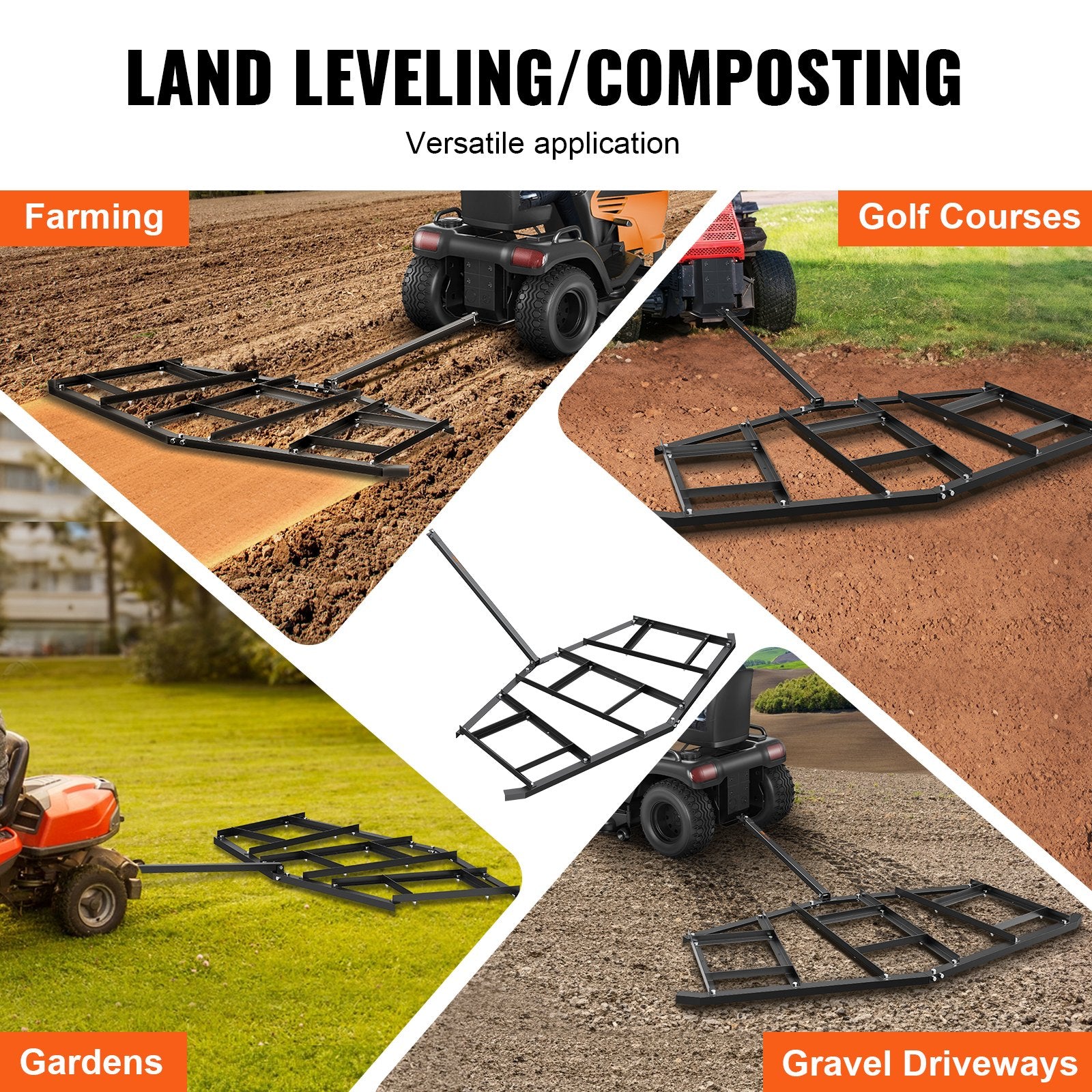 Lawn Rollers: VEVOR Driveway Drag, 84" Width Tow Behind Drag Harrow, Q235 Steel Driveway Grader with Adjustable Bars, Support up to 50 lbs, Driveway Tractor Harrow for ATVs, UTVs, Garden Lawn Tractors