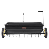 Gardening Tools: VEVOR Broadcast Spreader, 100 LB Tow Behind Poly Drop Spreader with 10" Wheels, Steel Spike Aerator, Fertilizer Spreader, Garden Seeder, and Salt Spreader, for Residential, Farm, Tough Terrain, Black