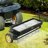 Gardening Tools: VEVOR Broadcast Spreader, 100 LB Tow Behind Poly Drop Spreader with 10" Wheels, Steel Spike Aerator, Fertilizer Spreader, Garden Seeder, and Salt Spreader, for Residential, Farm, Tough Terrain, Black