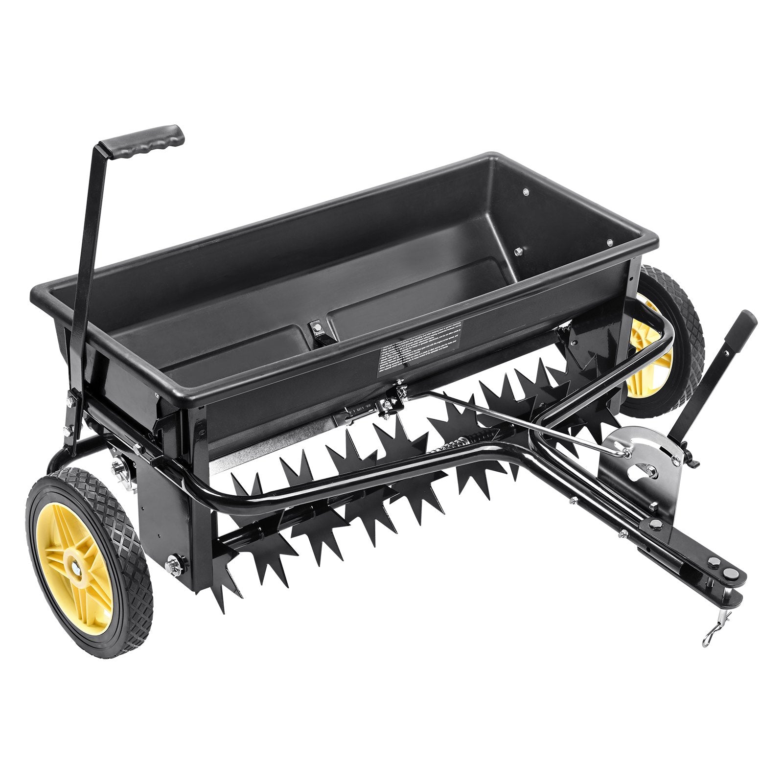 Gardening Tools: VEVOR Broadcast Spreader, 100 LB Tow Behind Poly Drop Spreader with 10" Wheels, Steel Spike Aerator, Fertilizer Spreader, Garden Seeder, and Salt Spreader, for Residential, Farm, Tough Terrain, Black