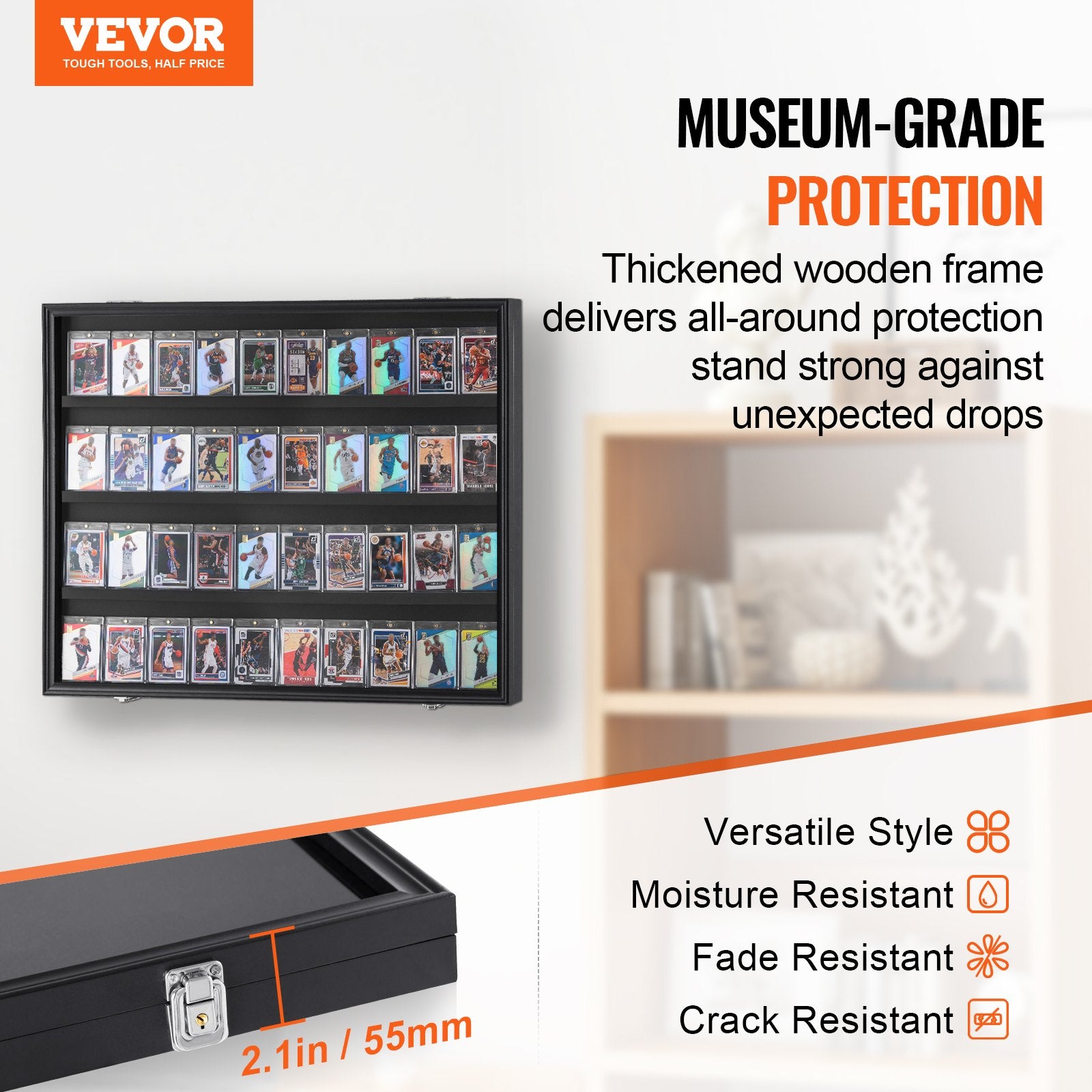 Saw Accessories: VEVOR 36 Graded Sports Card Display Case, 775 x 617 x 55 mm, Baseball Card Display Frame with 98% UV Protection Clear View PC Glass, Lockable Wall Cabinet for Football Basketball Hockey Trading Card