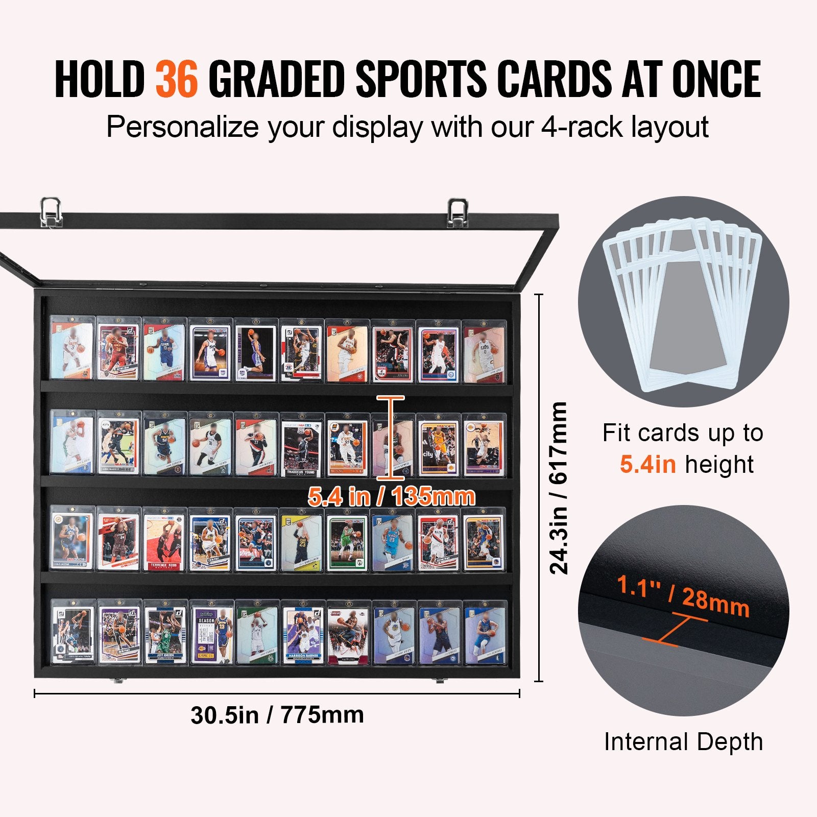 Saw Accessories: VEVOR 36 Graded Sports Card Display Case, 775 x 617 x 55 mm, Baseball Card Display Frame with 98% UV Protection Clear View PC Glass, Lockable Wall Cabinet for Football Basketball Hockey Trading Card