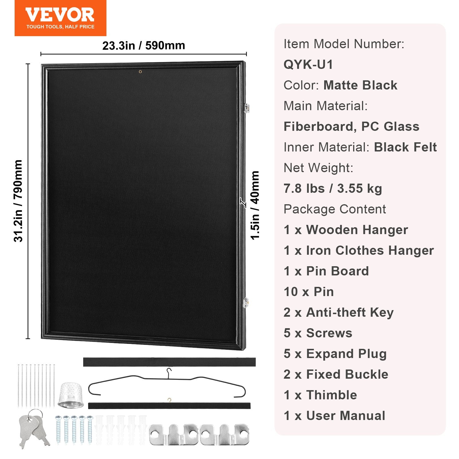 Basketball & Basketball Accessories: VEVOR Jersey Display Frame Case, 590 x 790 x 40 mm, Large Lockable Sport Jersey Shadow Box with 98% UV Protection PC Glass and Hangers, for Baseball Basketball Football Hockey Shirt and Uniform