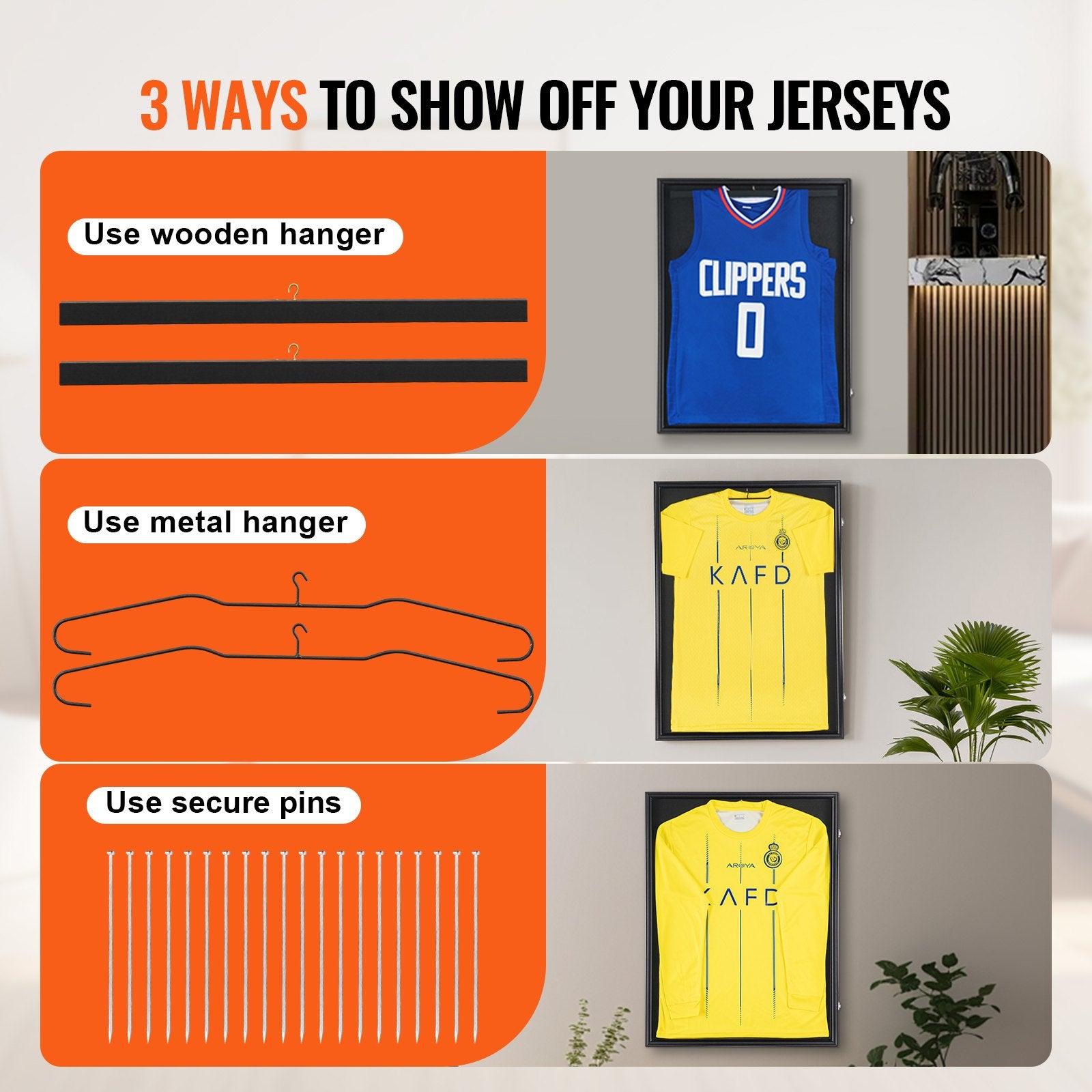 2PCs Jersey Display Frame Case, 590 x 790 x 40 mm, Large Lockable Sport Jersey Shadow Box with 98% UV Protection PC Glass and Hangers, for Baseball Basketball Football Hockey Shirt and Uniform