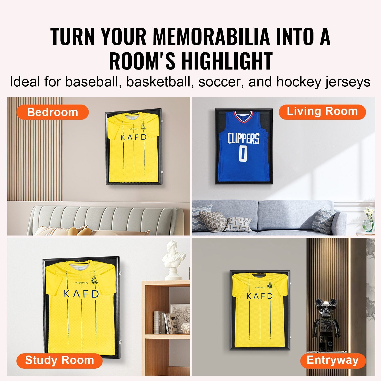 Basketball & Basketball Accessories: VEVOR Jersey Display Frame Case, 610 x 812 x 40 mm, Large Lockable Sport Jersey Shadow Box with 98% UV Protection PC Glass and Hangers, for Baseball Basketball Football Hockey Shirt and Uniform, Black