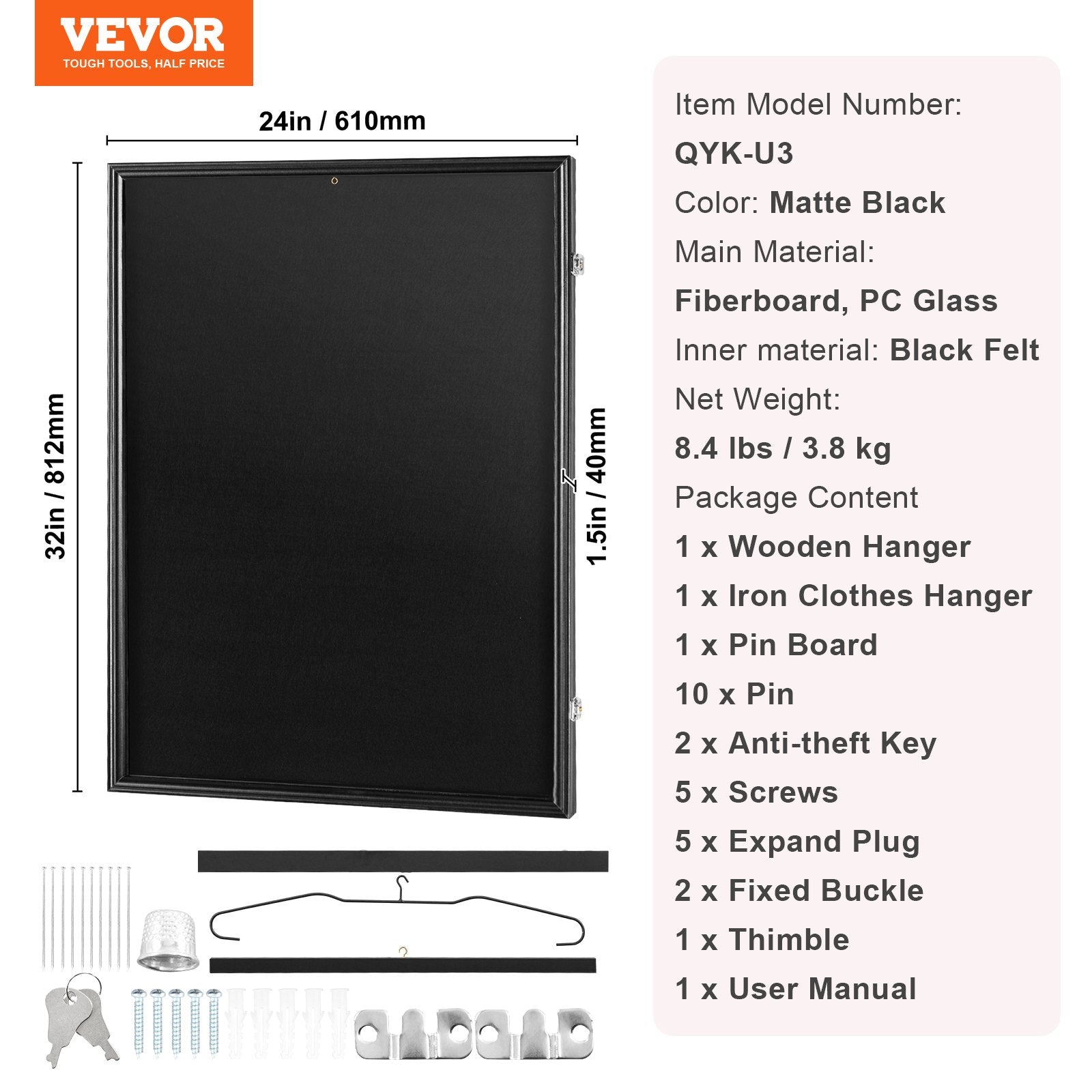 Basketball & Basketball Accessories: VEVOR Jersey Display Frame Case, 610 x 812 x 40 mm, Large Lockable Sport Jersey Shadow Box with 98% UV Protection PC Glass and Hangers, for Baseball Basketball Football Hockey Shirt and Uniform, Black