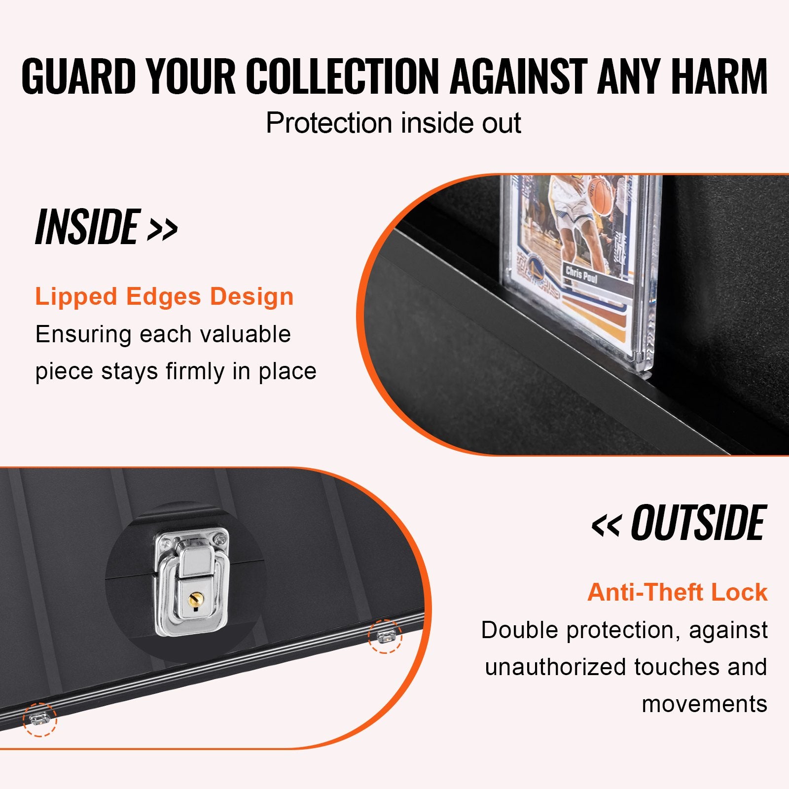 Storage Boxes: VEVOR 35 Graded Sports Card Display Case, 617 x 775 x 55 mm, Baseball Card Display Frame with 98% UV Protection Clear View PC Glass, Lockable Wall Cabinet for Football Basketball Hockey Trading Card