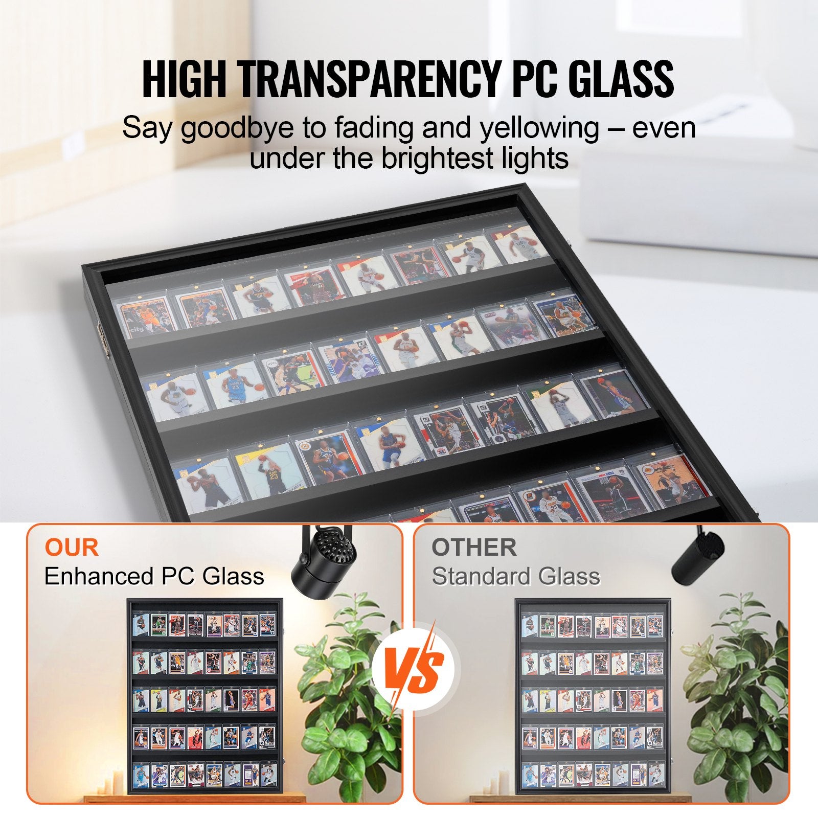 Storage Boxes: VEVOR 35 Graded Sports Card Display Case, 617 x 775 x 55 mm, Baseball Card Display Frame with 98% UV Protection Clear View PC Glass, Lockable Wall Cabinet for Football Basketball Hockey Trading Card