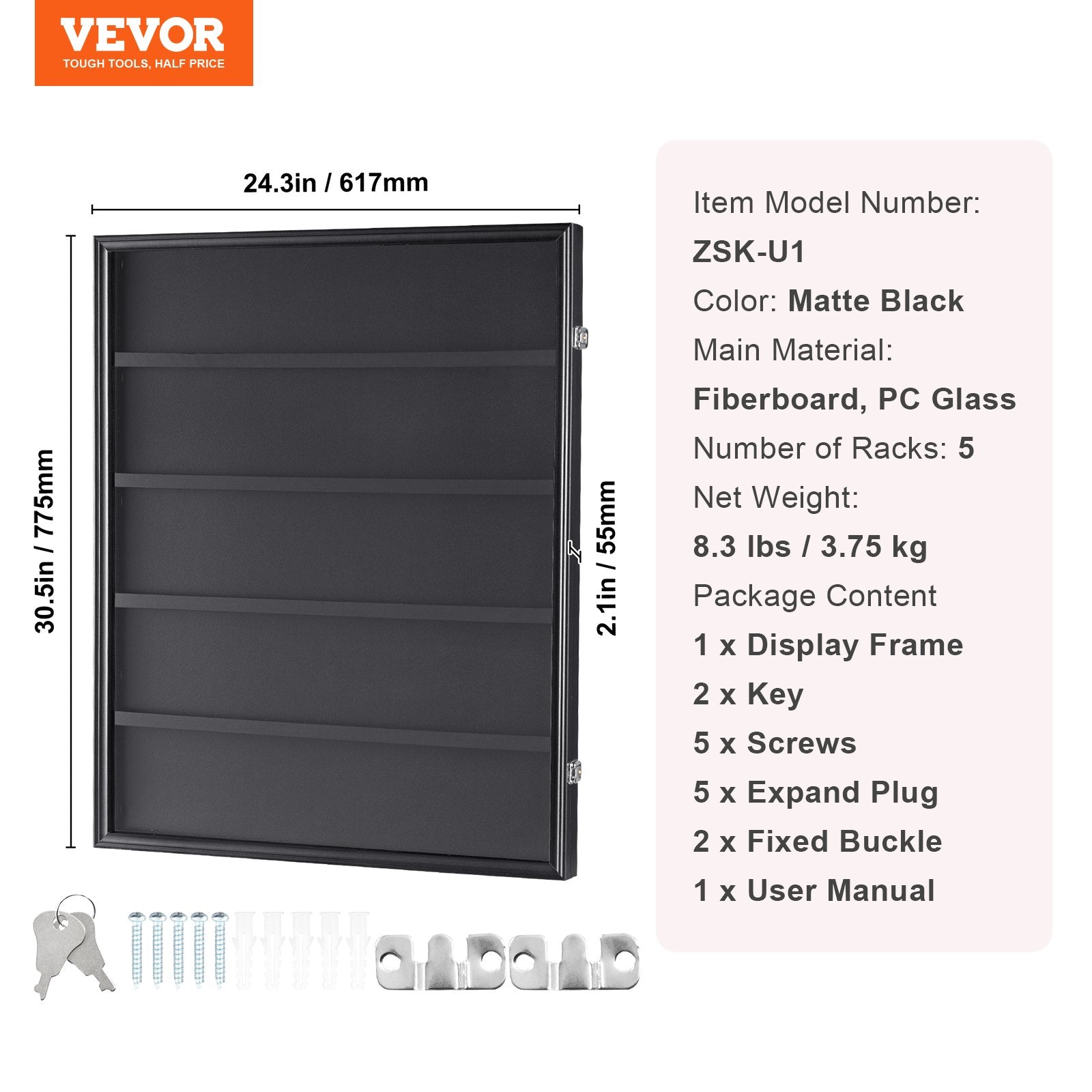 Storage Boxes: VEVOR 35 Graded Sports Card Display Case, 617 x 775 x 55 mm, Baseball Card Display Frame with 98% UV Protection Clear View PC Glass, Lockable Wall Cabinet for Football Basketball Hockey Trading Card
