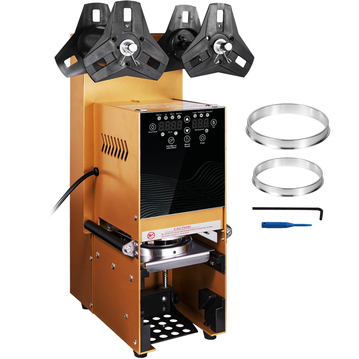 Fully Automatic Cup Sealing Machine, 500-650 Cups/H, Cup Sealer Machine for 180 mm Tall & 90/95 mm Cup, Electric Boba Tea Sealer with Digital Control LCD Panel for Bubble Milk Tea Coffee, Gold