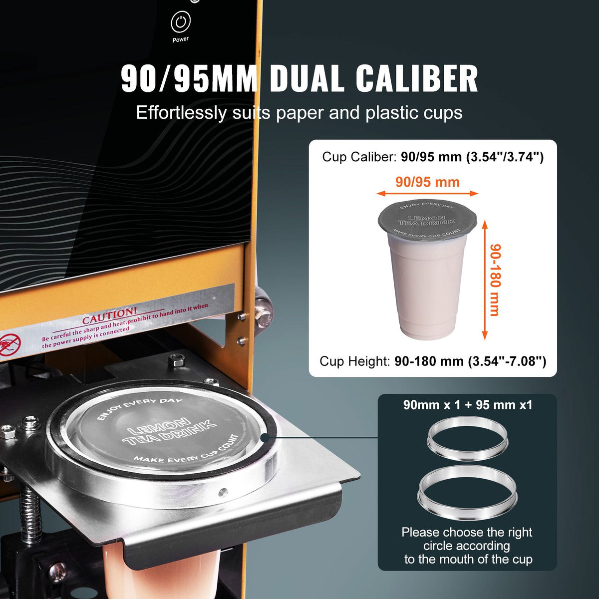 Fully Automatic Cup Sealing Machine, 500-650 Cups/H, Cup Sealer Machine for 180 mm Tall & 90/95 mm Cup, Electric Boba Tea Sealer with Digital Control LCD Panel for Bubble Milk Tea Coffee, Gold