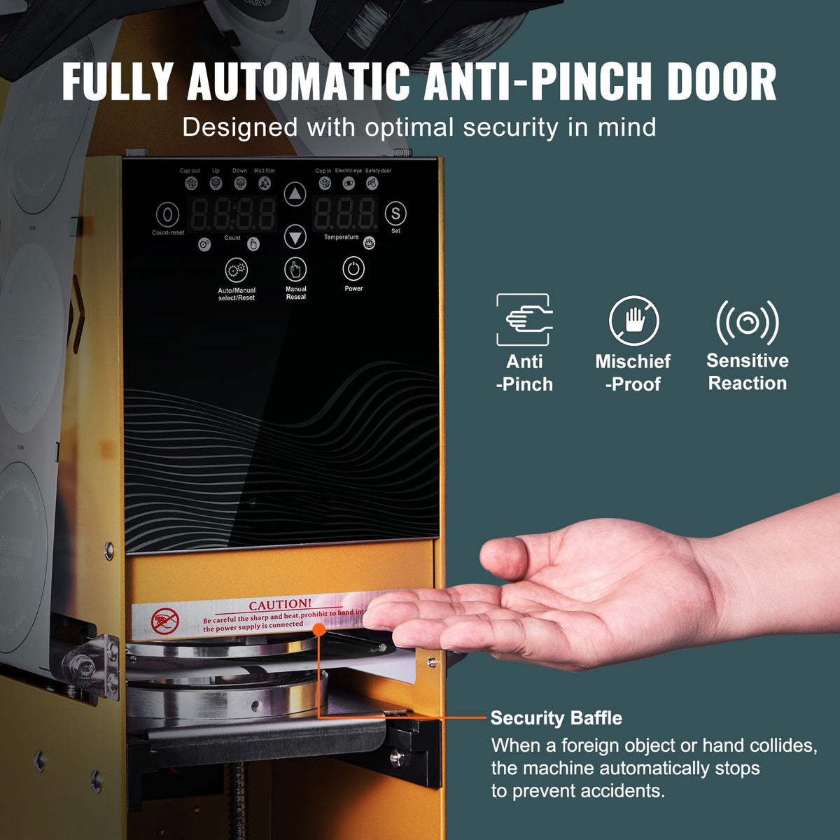 Fully Automatic Cup Sealing Machine, 500-650 Cups/H, Cup Sealer Machine for 180 mm Tall & 90/95 mm Cup, Electric Boba Tea Sealer with Digital Control LCD Panel for Bubble Milk Tea Coffee, Gold