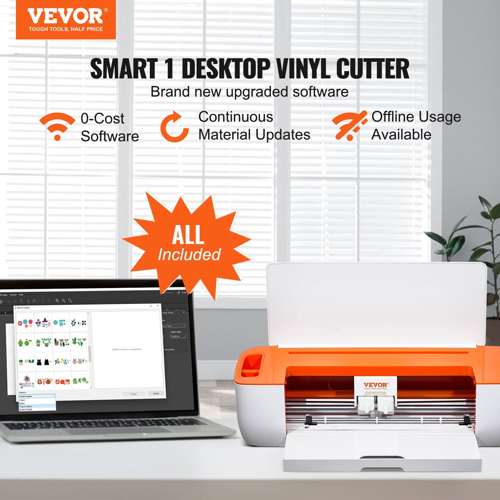 Gardening Tools: VEVOR Vinyl Cutter Machine, Bluetooth Connectivity DIY Cutting Machine, Compatible with iOS, Android, Windows and Mac, Massive Designs Included, for Creating Customized Cards, Home Decor