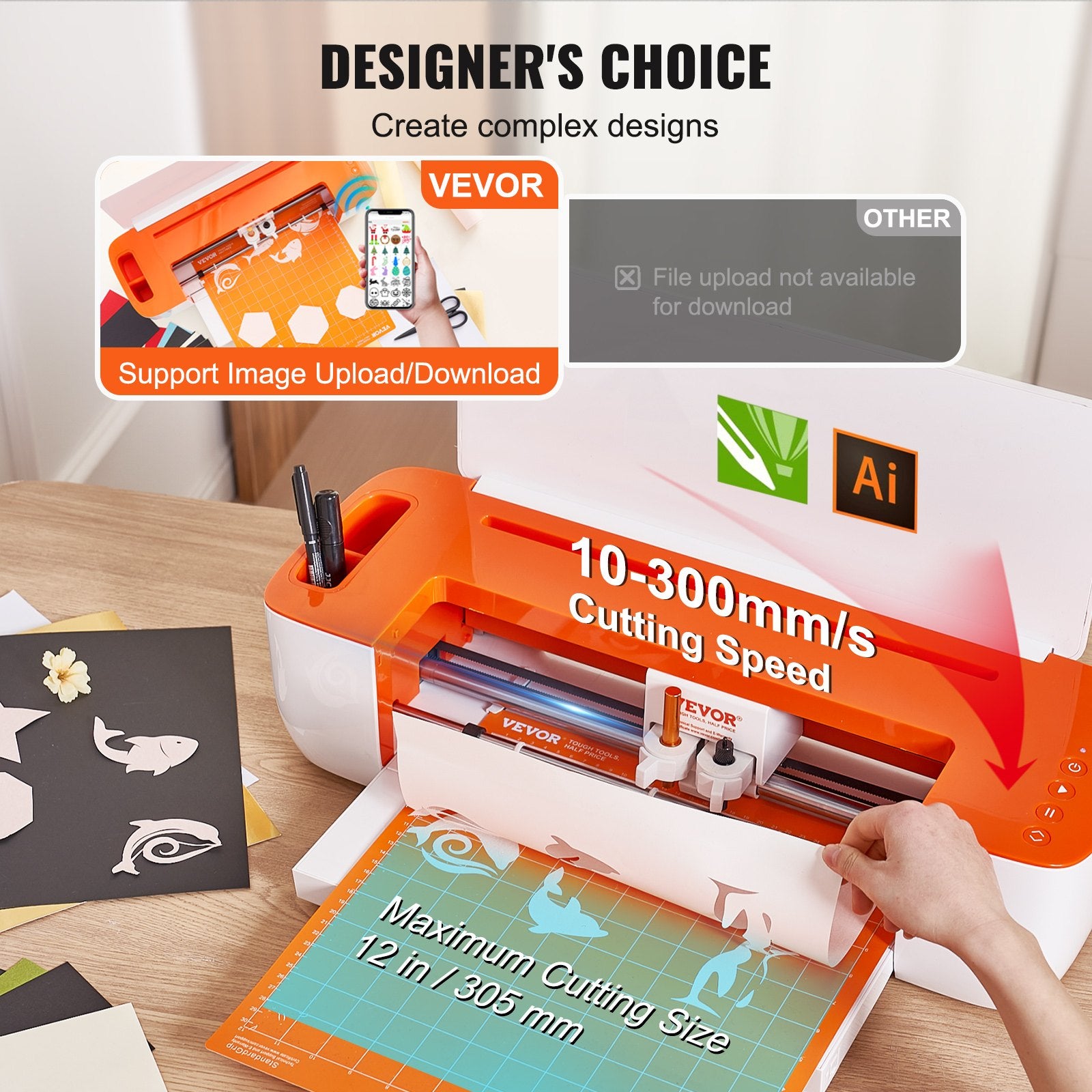 Gardening Tools: VEVOR Vinyl Cutter Machine, Bluetooth Connectivity DIY Cutting Machine, Compatible with iOS, Android, Windows and Mac, Massive Designs Included, for Creating Customized Cards, Home Decor